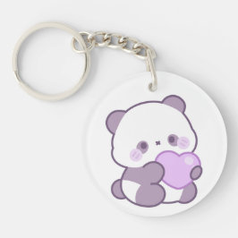 Chaveiro Lindo Acrílico Roxo Pastel Kawaii Panda Coração