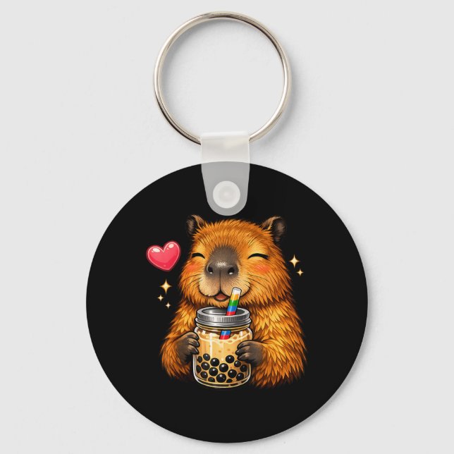 Chaveiro Lindo Capivara Kawaii Anime Bebendo Bubble Tea (Frente)