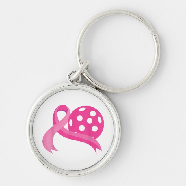 Chaveiro Lindo Coração Rosa Fita Pickleball Conscientização (Frente)