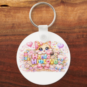 Chaveiro Lindo Kawaii Feito Com Amor Nome do Gato Pastel Ro