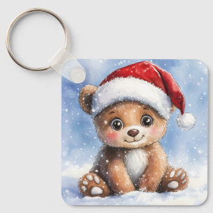 Chaveiro Lindo Natal de Inverno Urso Cachorro Pintura à Agu
