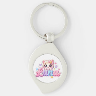 Chaveiro Lindo Nome de Gato Kawaii Luna Rosa Pastel Brilhan