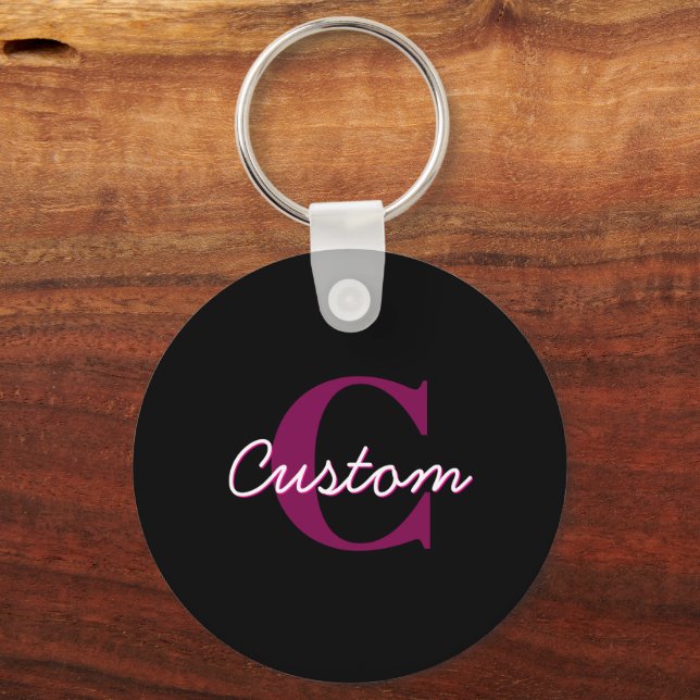 Chaveiro Lindo Roteiro de Monograma Rosa e Preto Personaliz (Frente)