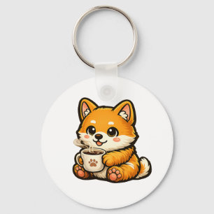 Chaveiro Lindo Shiba Inu com Café – Ilustração de Cachorro