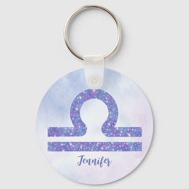Chaveiro Lindo Símbolo de Astrologia Libra Roxo Personaliza (Frente)