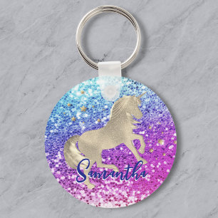 Chaveiro Lindo unicórnio rosa Glitter arco-íris dourado mon