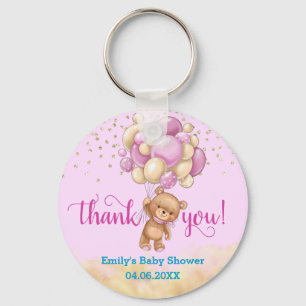 Chaveiro Lindo Urso de Pelúcia Rosa Balão Obrigado Chã de B