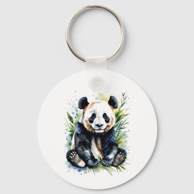 Chaveiro Lindo Urso Panda em Aquarela  (Frente)