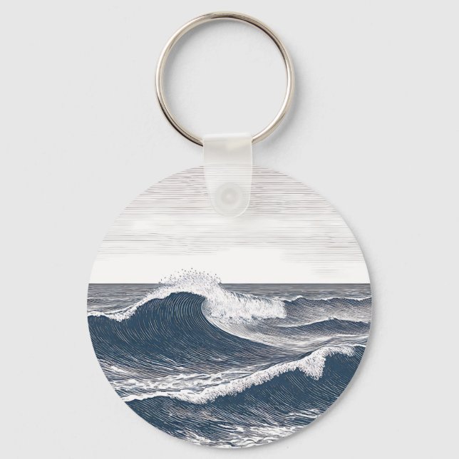 Chaveiro Line Art Ocean Wave Monochrome Surge (Frente)