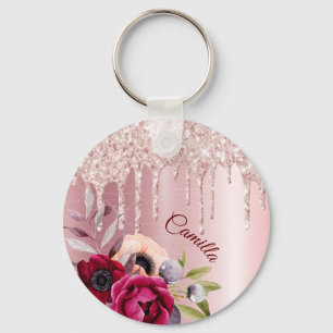 Chaveiro Linguagem cor-de-rosa gota-a-gota rosa dourada flo