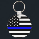 Chaveiro Linha Azul Thin - Policial - Bandeira Americana<br><div class="desc">Mostre seu apoio e orgulho para nossa polícia com esta barra de tortas fina da linha azul - bandeira americana em cores da Polícia,  design angustiada. Mãe da Polícia - Presentes da Esposa da Polícia</div>