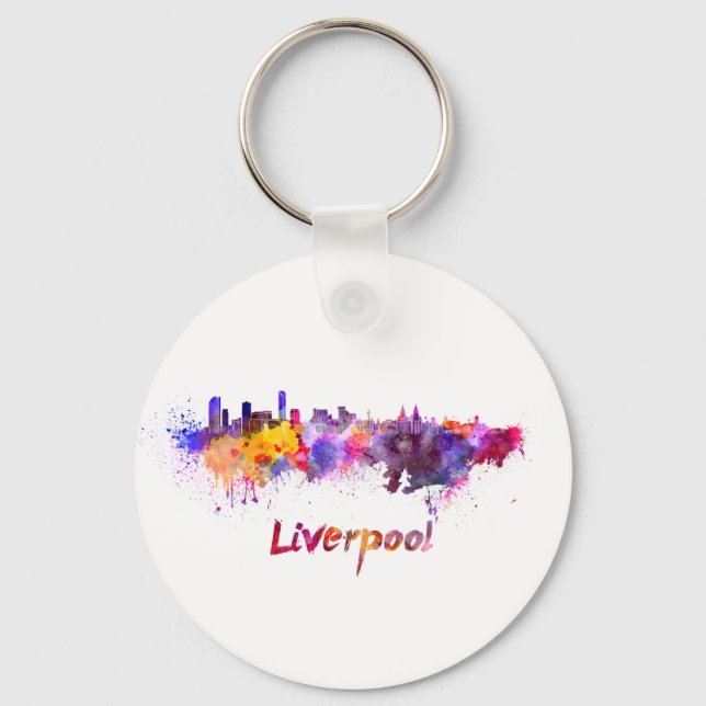 Chaveiro Linha do horizonte Liverpool em aquarela (Frente)
