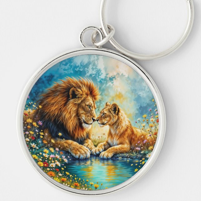 Chaveiro Lion Lioness, gatos selvagens natureza amam vida s (Frente)