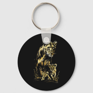 Chaveiro Lioness Cubs Hunting Team Lion Wildlife Sketch
