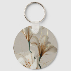 Chaveiro Lírio Dourado Minimalista Elegante Neutro