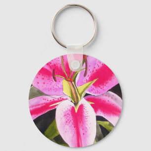 Chaveiro Lírio rosa quente Tenerife pop art flor aquarela