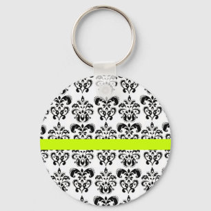 CHAVEIRO LISTRA AMARELA VERDE FLORAL DO DAMASCO BRANCO