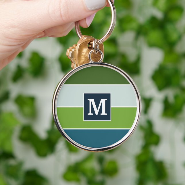 Chaveiro Listras azuis e verdes com Monograma (blue and green keychain with monogram)