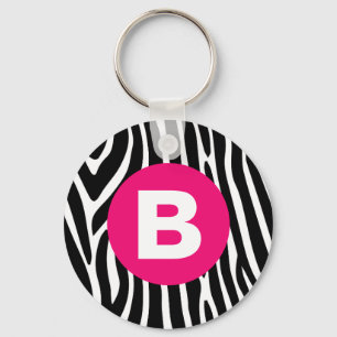 Chaveiro Listras Clássicas de Zebra Monograma Rosa Vibrante