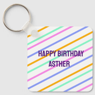 Chaveiro Listras coloridas felíz aniversário adicionar nome