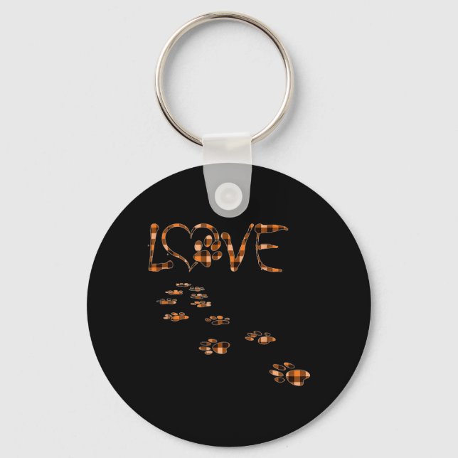 Chaveiro Listras de Amor de Pata de Cachorro Xadrez Laranja (Frente)