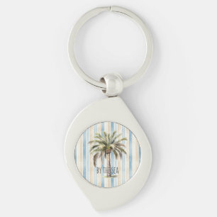 Chaveiro Listras de Creme Azul Árvore de Palma Tropical