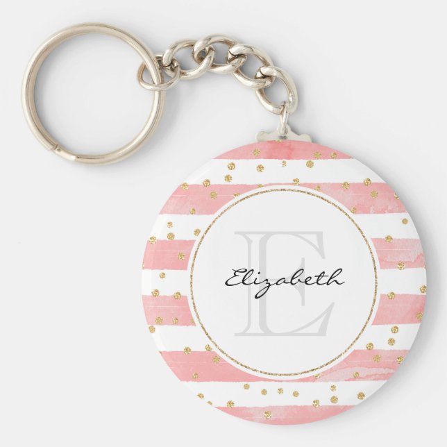 Chaveiro Listras de Lâmpada Rosa | Faux Dourada Confetti Mo (Frente)