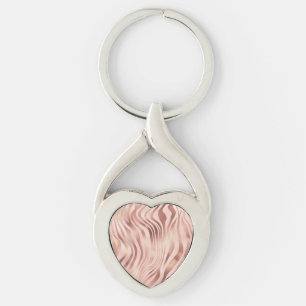 Chaveiro Listras de Zebra Animal Rosa Brilhante Dourado Bro