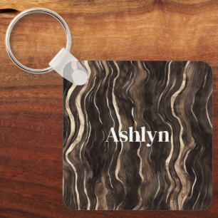 Chaveiro Listras Onduladas Douradas Castanho Chocolate