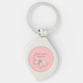 Chaveiro Listras Rosa com Borboleta