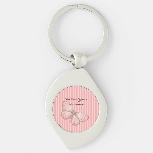 Chaveiro Listras Rosa com Borboleta (Frente)
