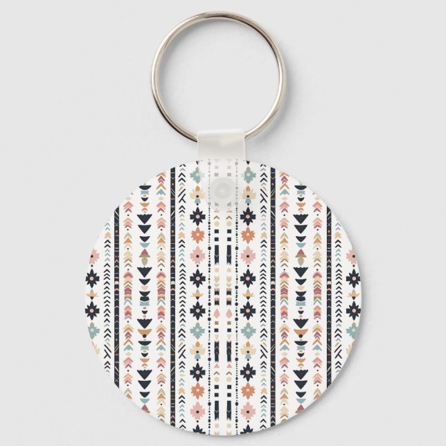 Chaveiro Listras Verticais Boho Tribal Azteca Creme Ferruge (Frente)