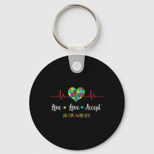 Chaveiro Live Love Accept Autism Awarness Hearbeat Blue A