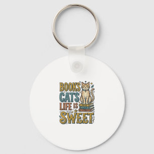 Chaveiro Livros Gatos Vida É Doce Design Leitor de Gato Vin