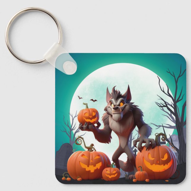 Chaveiro Lobisomem e abóboras do Halloween (Frente)