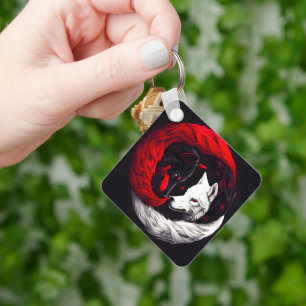 Chaveiro Lobo Branco Vermelho Lua Carmesim