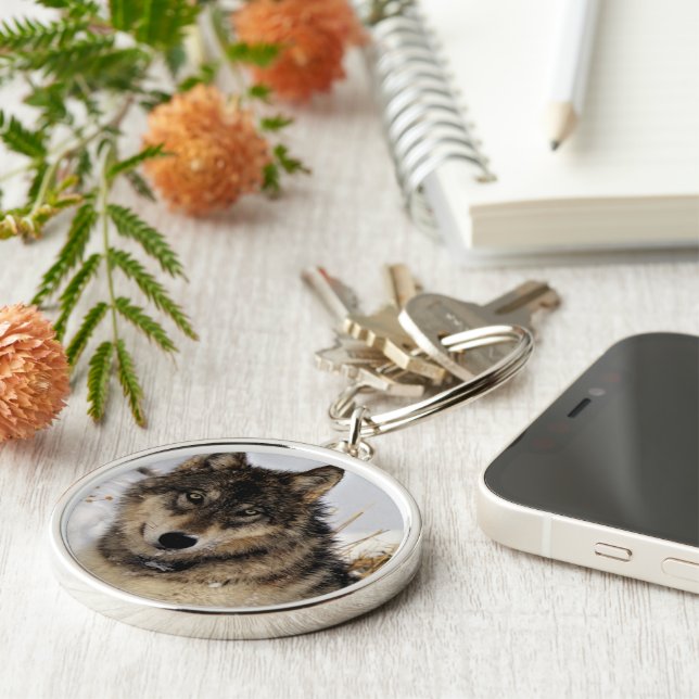 Chaveiro Lobo cinzento ou lobo de madeira que coloca na (Lateral)