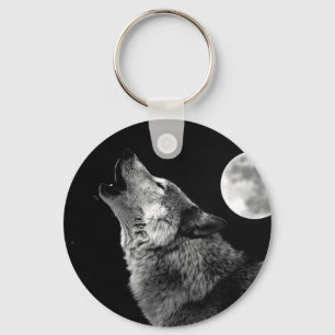 Chaveiro Lobo de BW que urra na lua