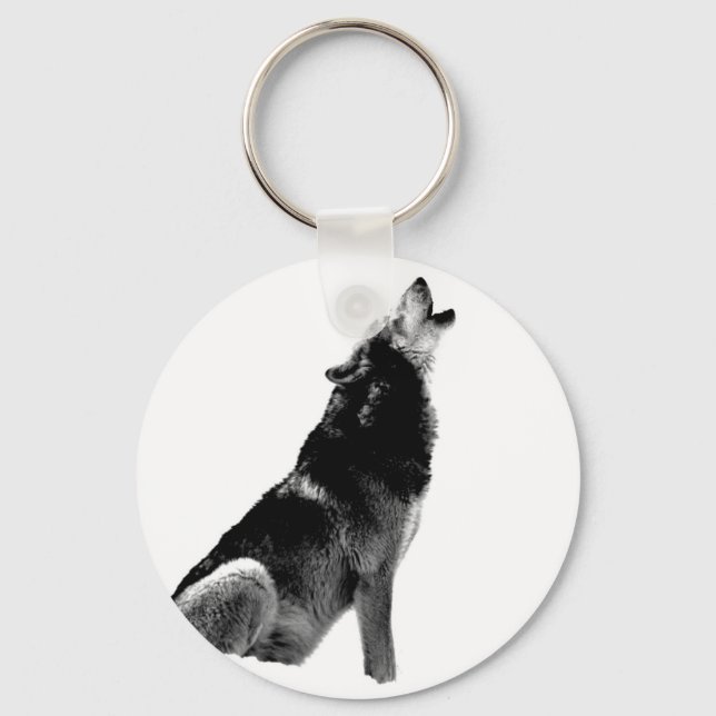 Chaveiro Lobo-de-Howling Branco-Preto (Frente)