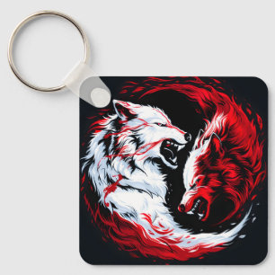 Chaveiro Lobo Guerreiro Cósmico Branco Vermelho