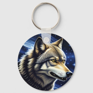Chaveiro Lobo Majestoso Sob O Céu Estrelado