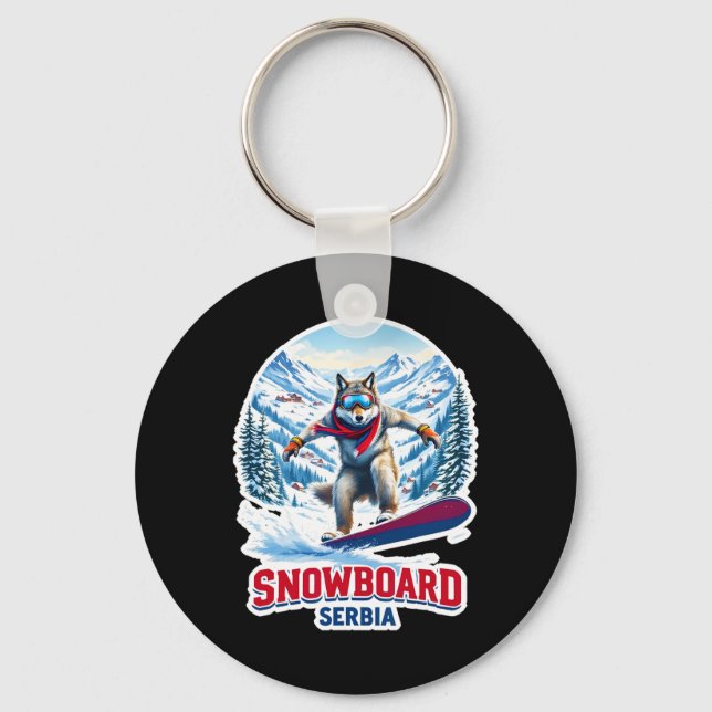 Chaveiro Lobo Selvagem Da Aventura Snowboard Sérvia (Frente)