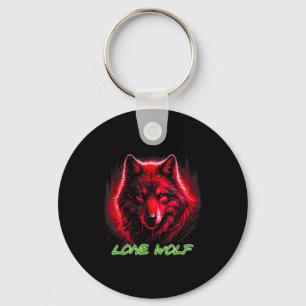 Chaveiro Lobo Solitário Rosto Vermelho Uivando Camisa Na Lu