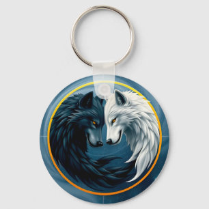 Chaveiro Lobos Brancos e Pretos Representando Yin e Yang