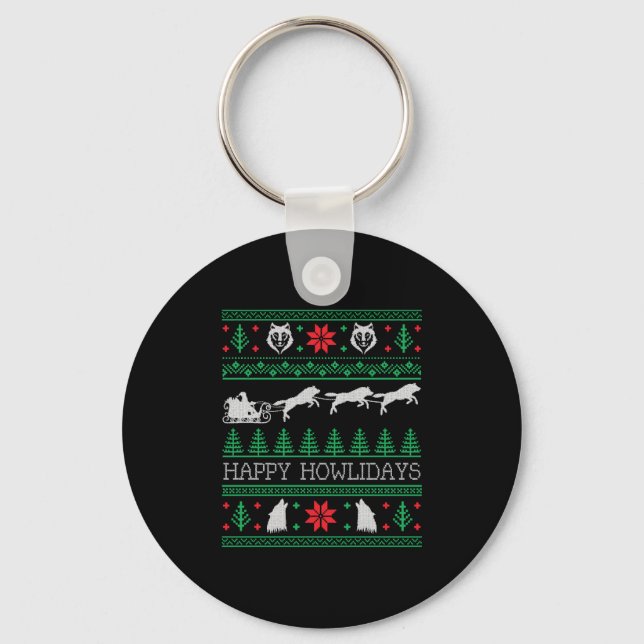Chaveiro Lobos Engraçados Wolf Lover Ugly Christmas Sweater (Frente)