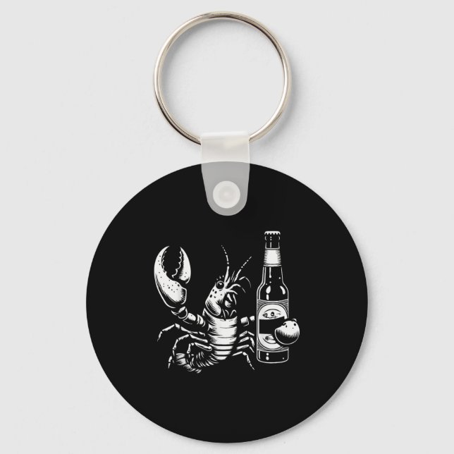 Chaveiro Lobster Crawfish Holding Beer Bottle Funny Crayfis (Frente)