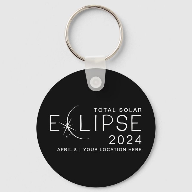 Chaveiro Localização Personalizada do Eclipse Solar 2024 Co (Frente)
