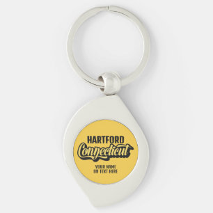 Chaveiro Localização Personalizada & Texto Connecticut