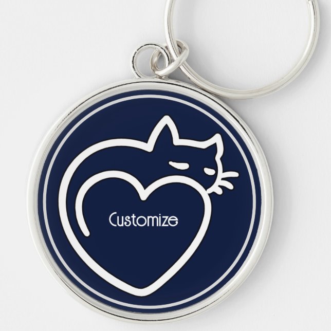 Chaveiro Logotipo branco personalizado de amor de gato (Frente)