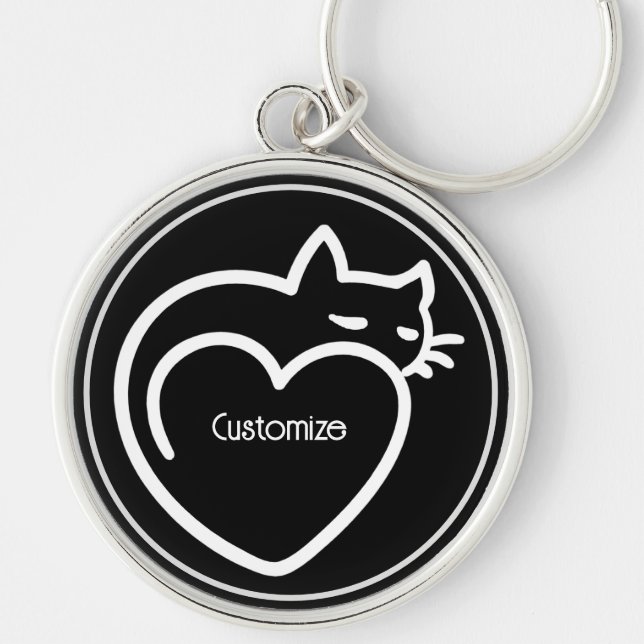 Chaveiro Logotipo branco personalizado de amor de gato (Frente)